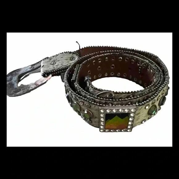 Wb Atlas Cowhide Leather Rhinestone Studded Women’s Belt Size Large - Picture 4 of 9